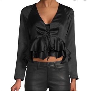Alexie Reagan Satin Lace Up Top Black Size Small